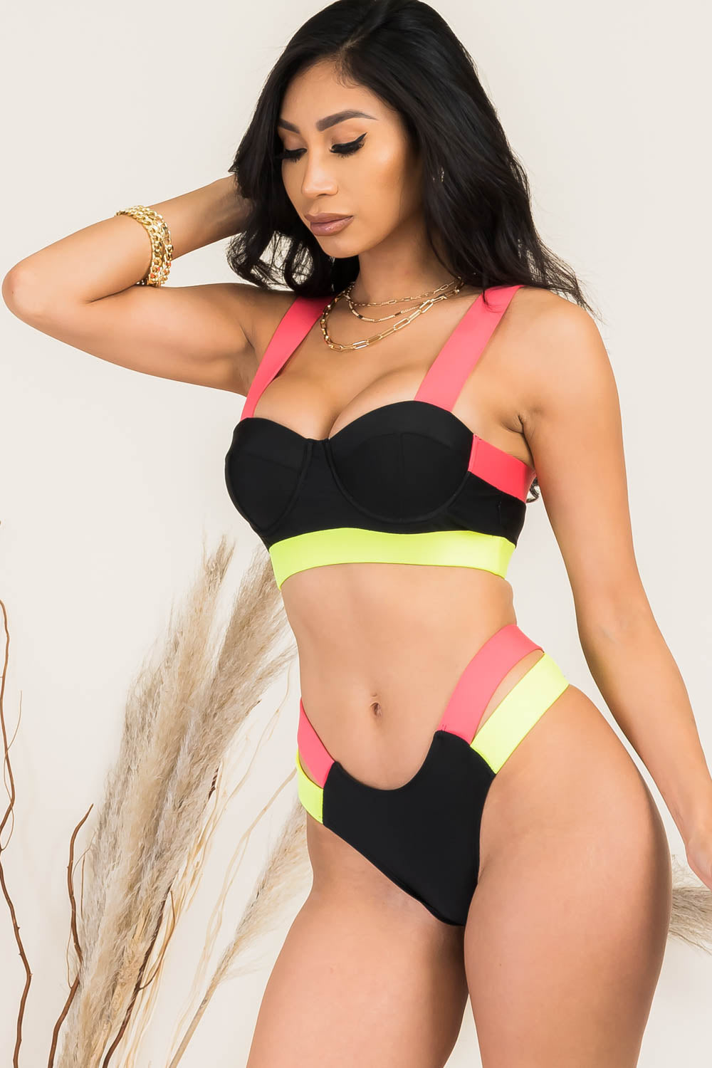 Sara Color-block Bustier Two-Piece Swimsuit