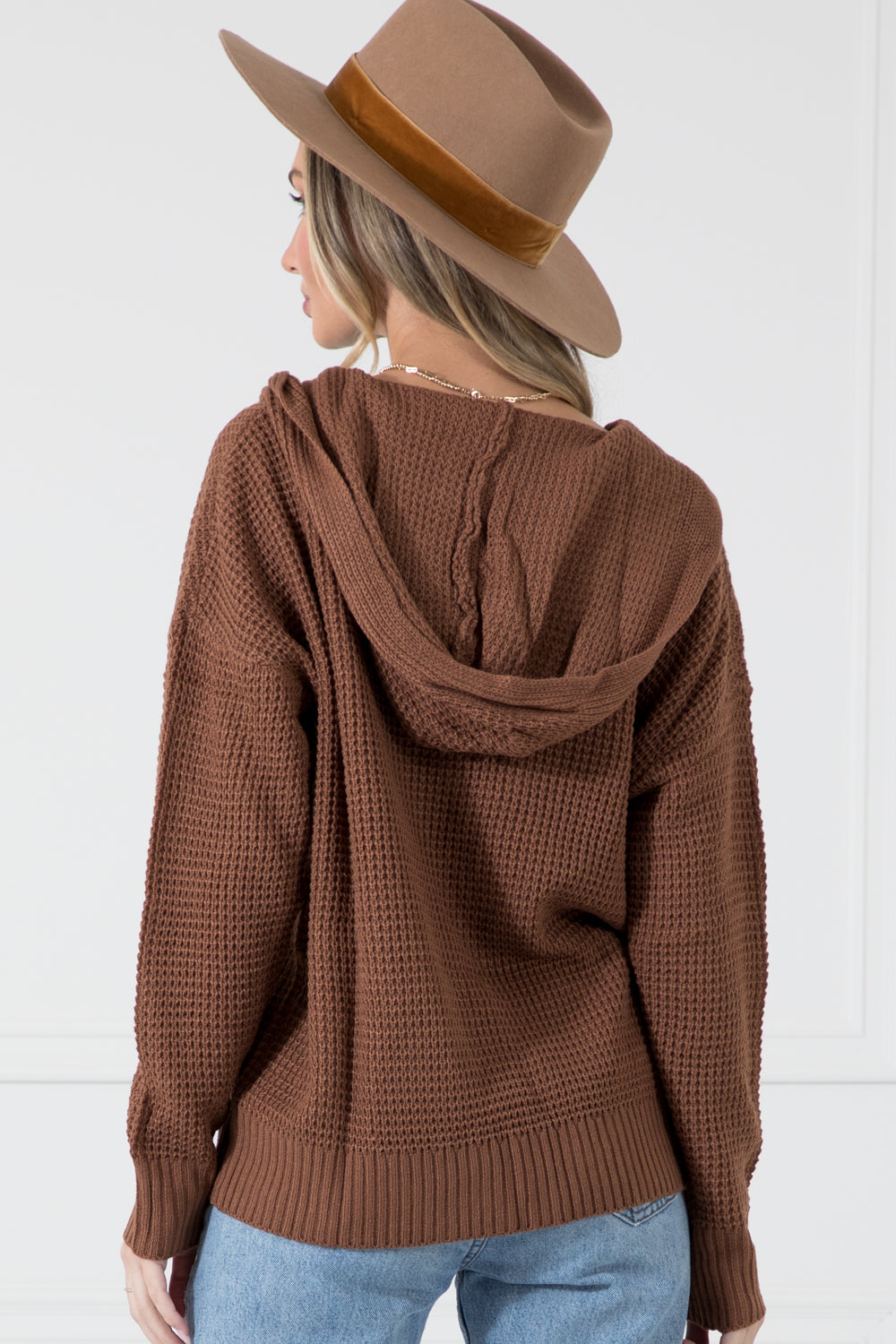 Oversized Button Waffle Hoodie Top
