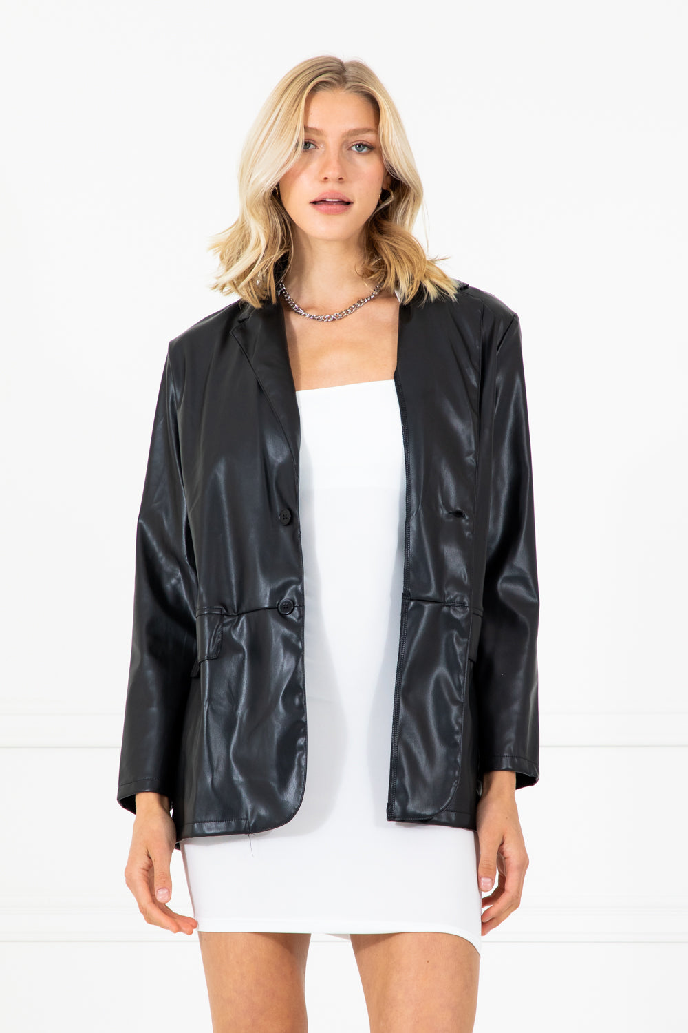 Maude Black Faux Leather Oversized Jacket Blazer