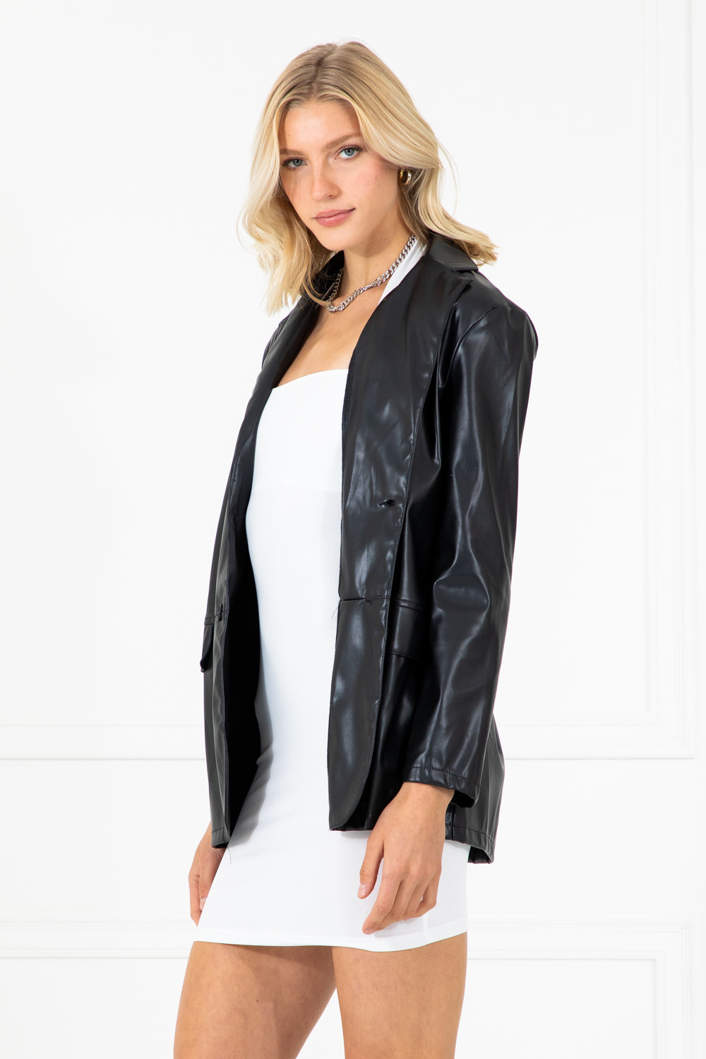 Maude Black Faux Leather Oversized Jacket Blazer