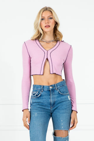 Willa Contrast Stitching Long Sleeve Crop Top