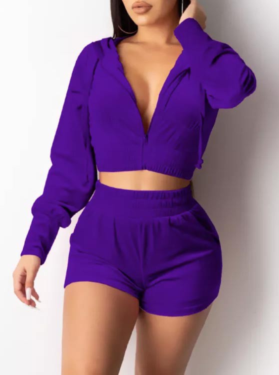 Velour Cropped Zip Hoodie and Short Set