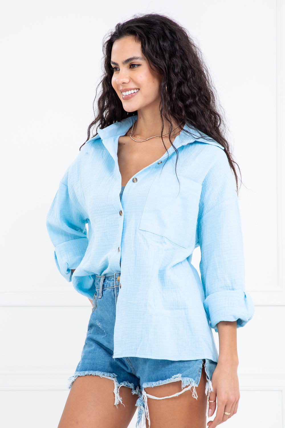 Luca Blue Relax Fit Button Down Breathable Top