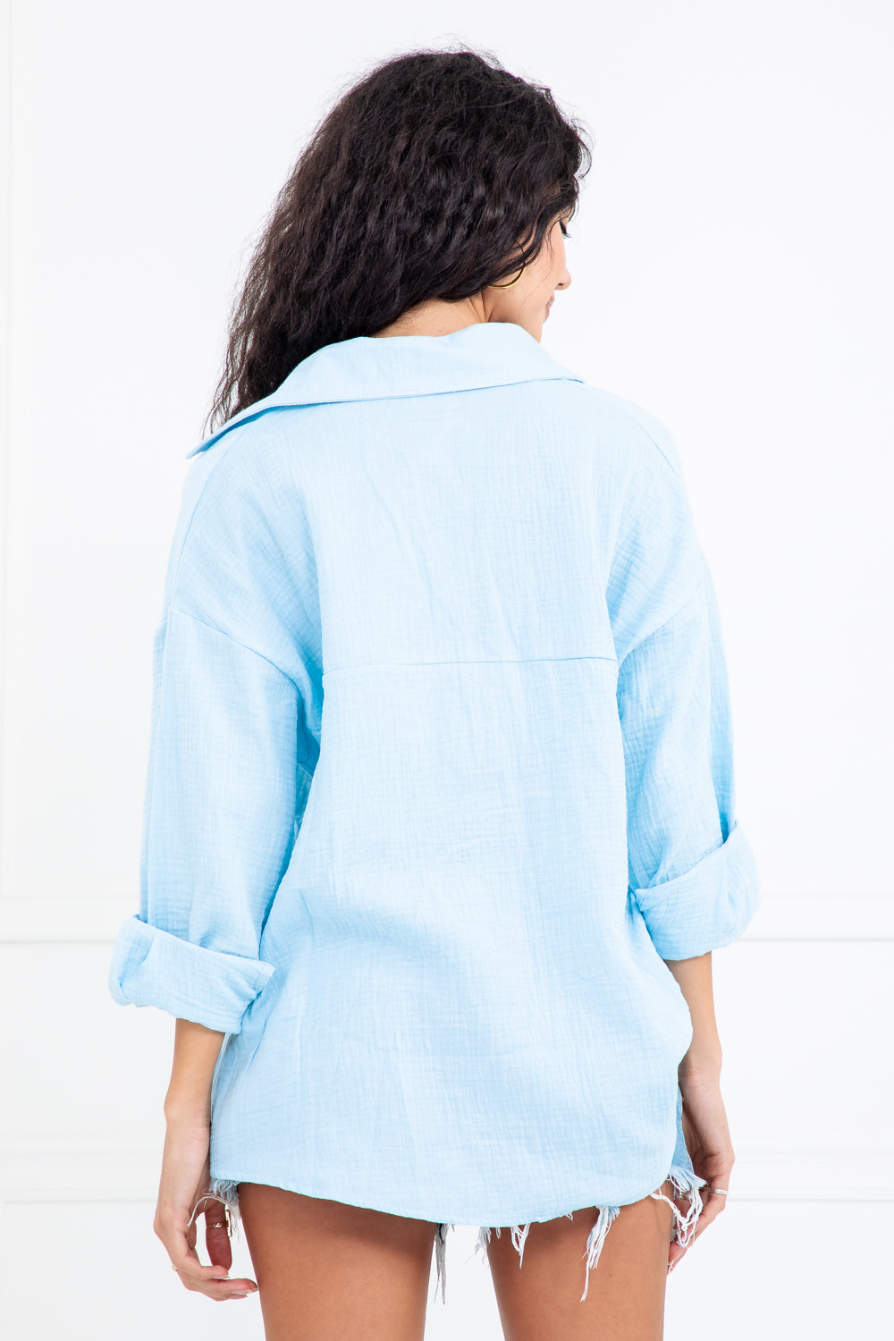 Luca Blue Relax Fit Button Down Breathable Top