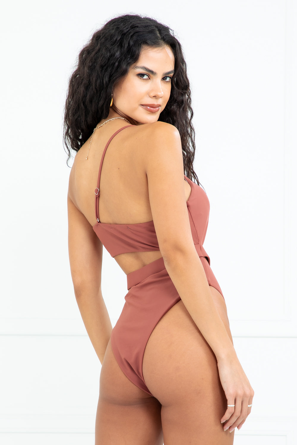 Valerie Mauve One Shoulder Chain Detailed One Piece Swimsuit