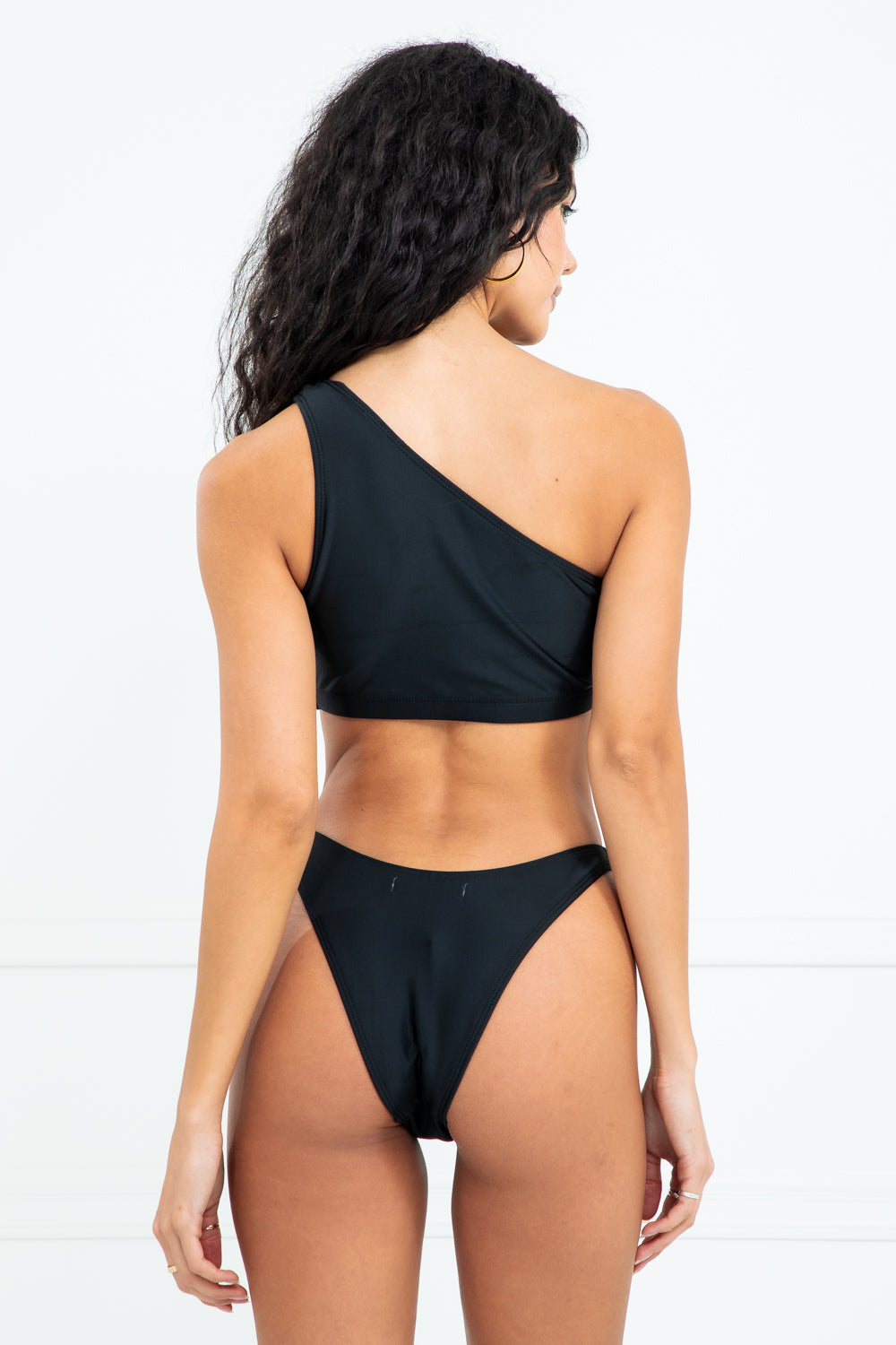 Toni Black Three Piece Cut Out One Shoulder Bikini Set