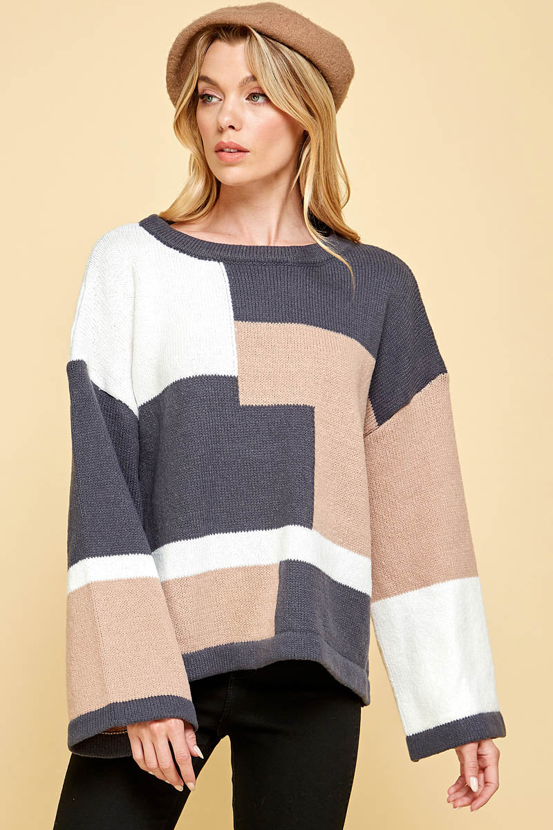 Color Block Oversized Knit Sweater