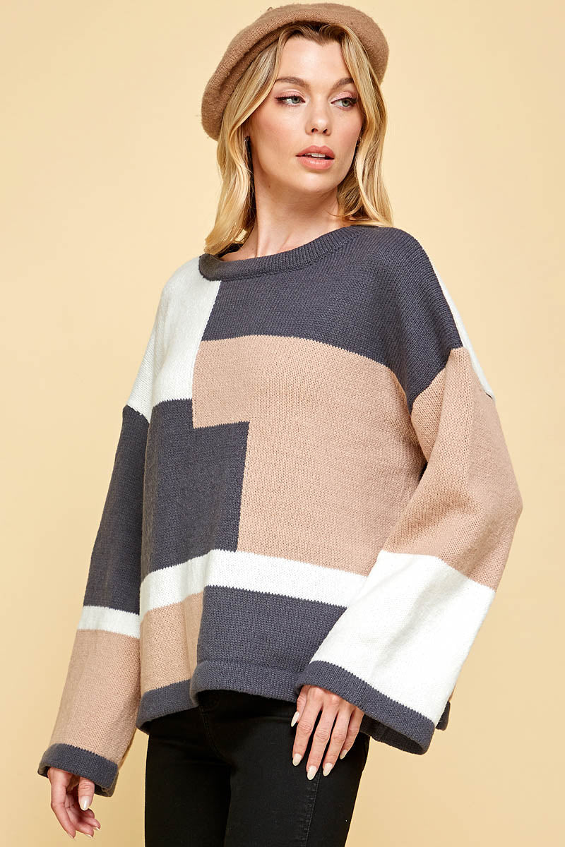 Color Block Oversized Knit Sweater