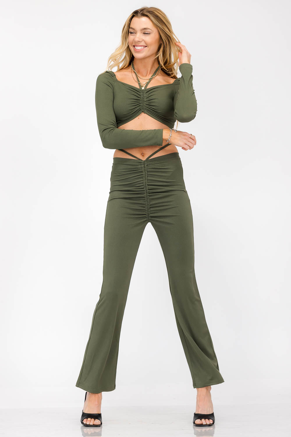 Hailey Green Two Piece Ruched Set