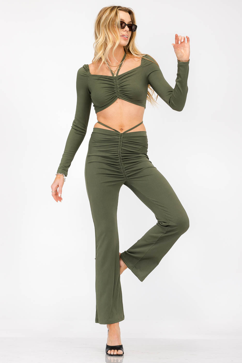 Hailey Green Two Piece Ruched Set