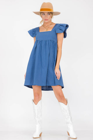 Emma Pink Ruffle Sleeve Babydoll Linen Dress