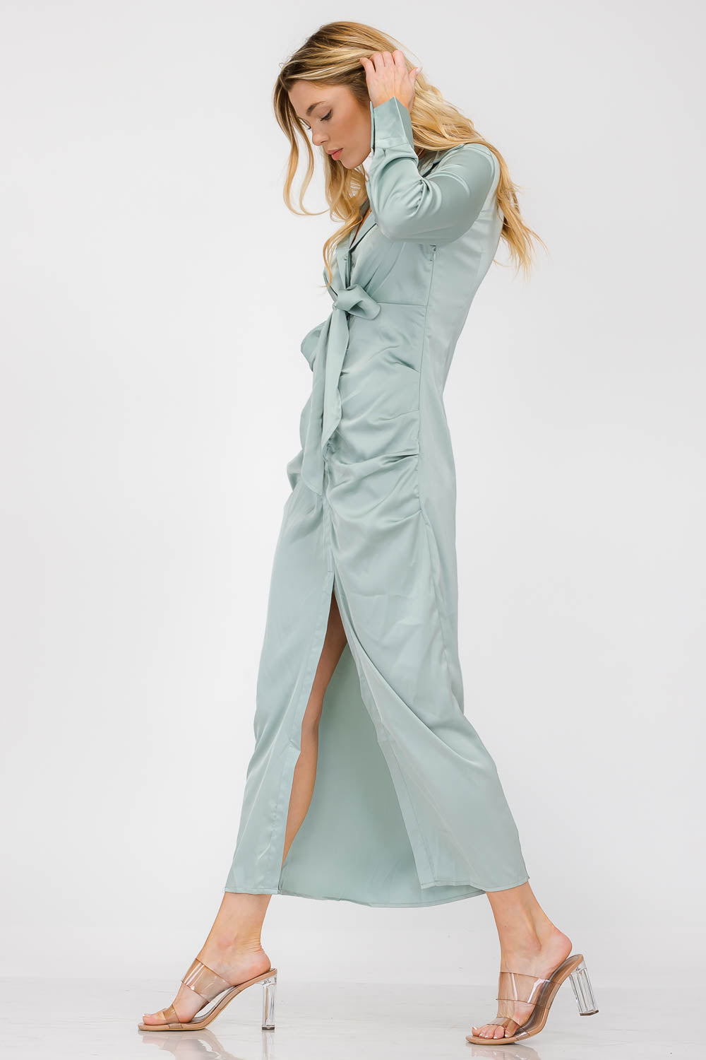 Tiffany Long Sleeve Collard Tie Front Dress