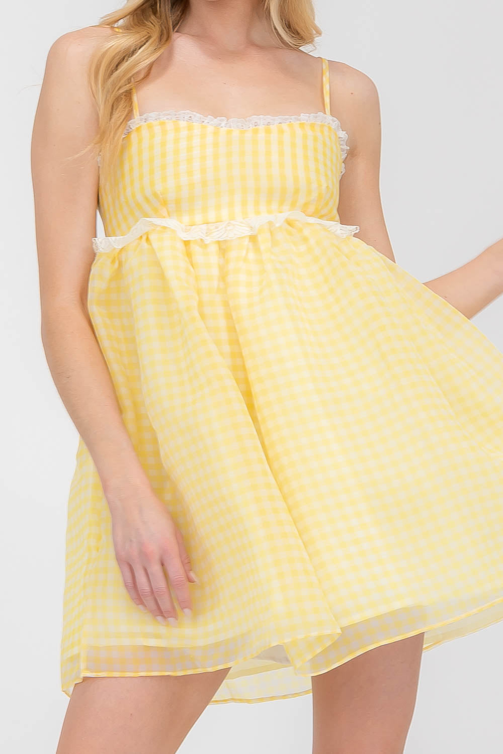 Sloane Yellow Gingham Organza Babydoll Dress