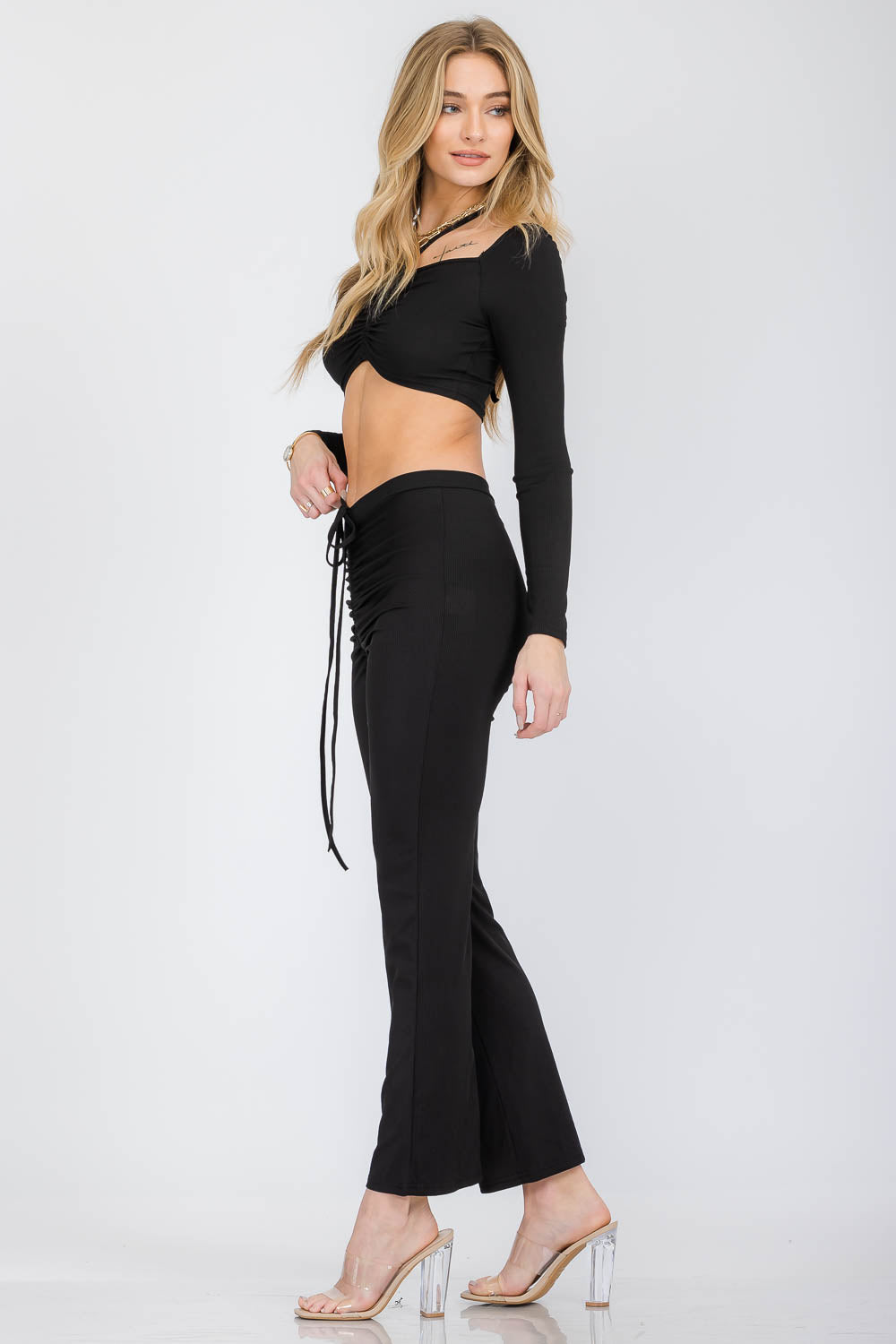 Hailey Black Two Piece Ruched Set