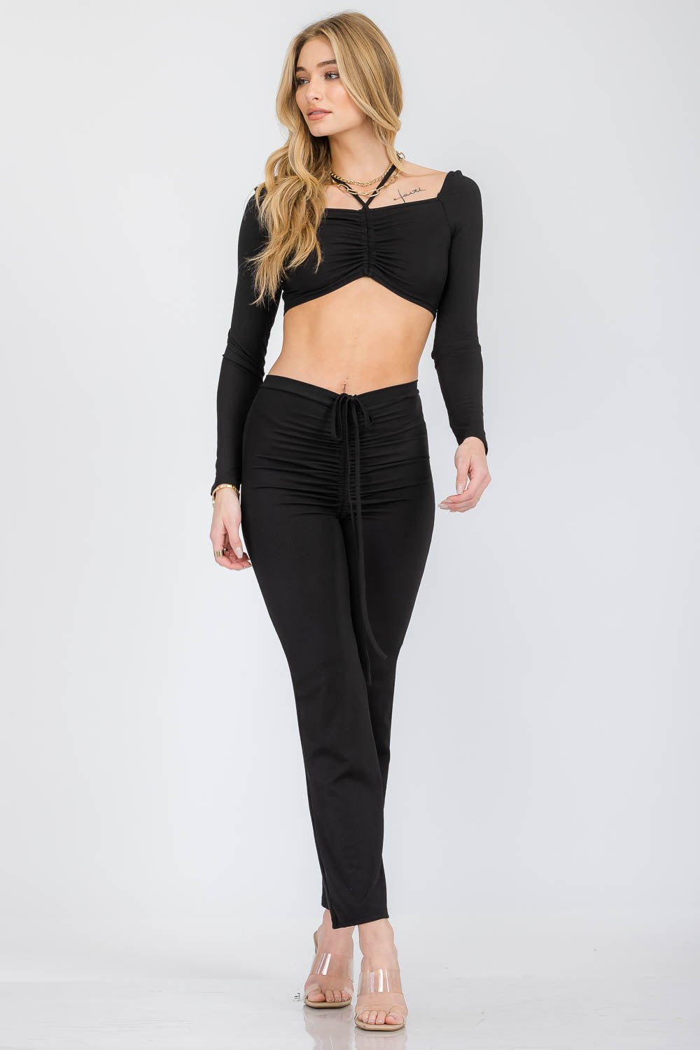 Hailey Black Two Piece Ruched Set