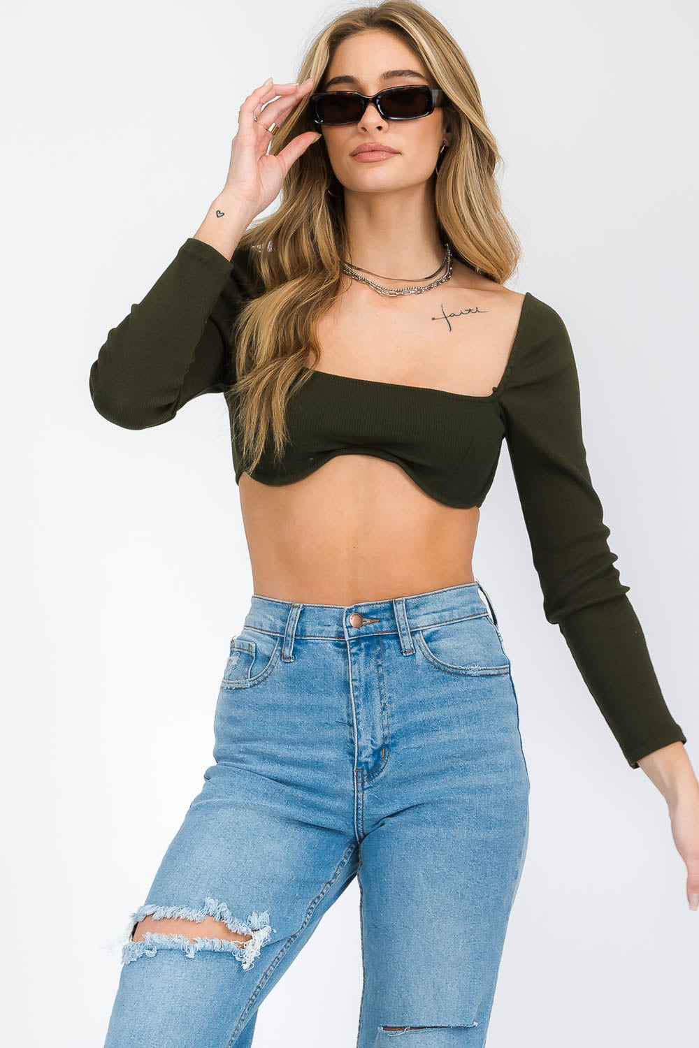 Cecilia Brown Knit Bra Long Sleeve Top
