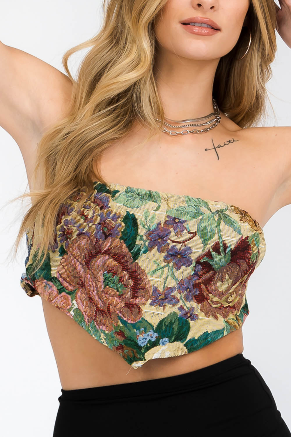 Clara Apricot Antique Jacquard Pointed Tube Top