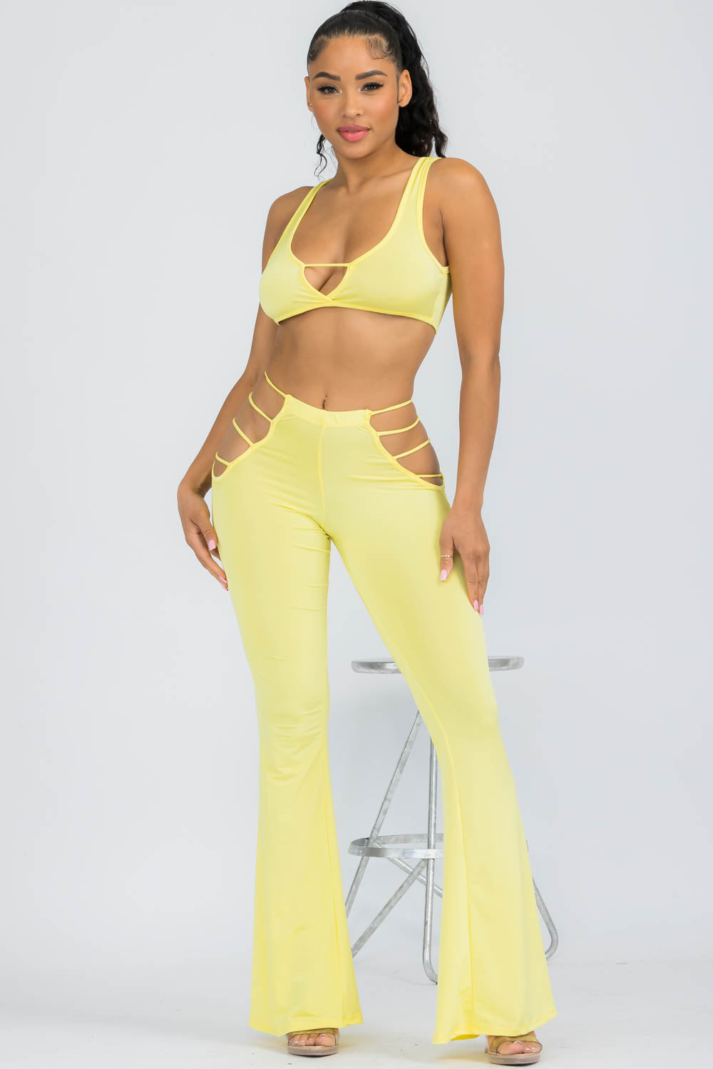 Side Cut-out Bra-top and Flare Pants Set
