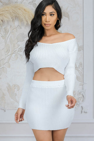 Charlee Cropped Ribbed Knit V-Neck Top and Skirt Set