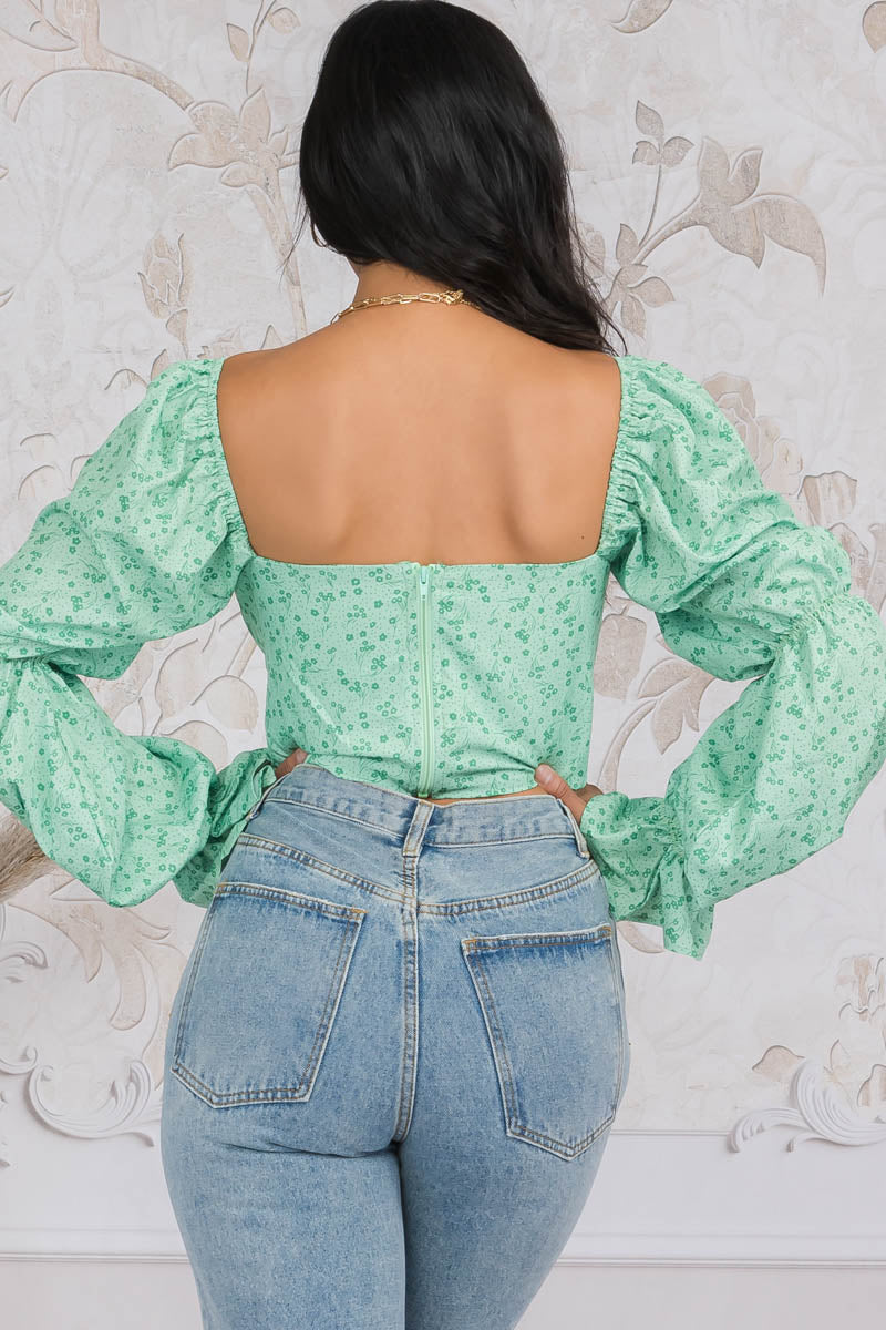 Cropped Puff Long Sleeve Milkmaid Top