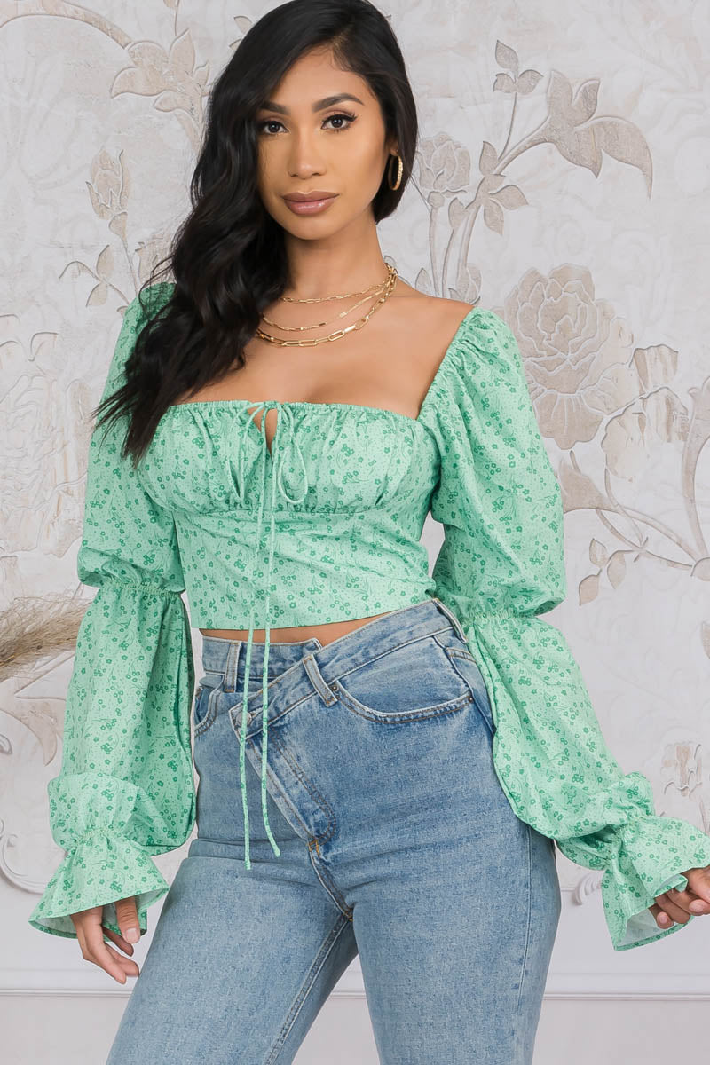 Cropped Puff Long Sleeve Milkmaid Top