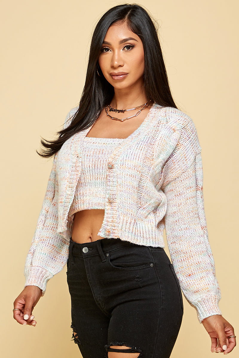 Knitted Cropped Tube and Cardigan Set