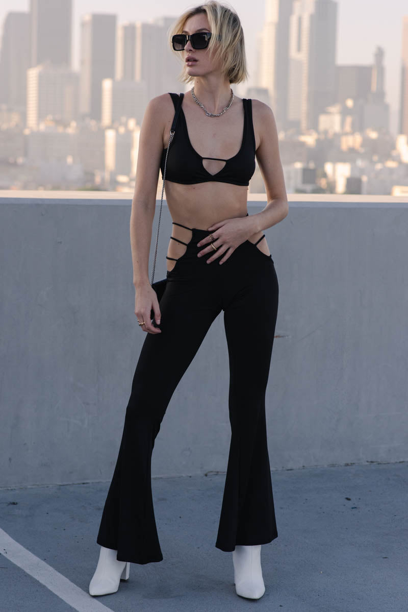Side Cut-out Bra-top and Flare Pants Set