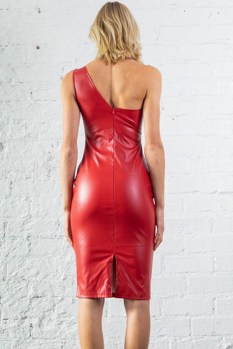 Rosalie Red Faux Leather One Shoulder Dress