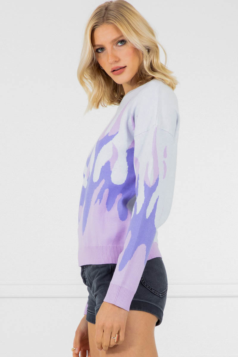 Kaylee Purple Flame Design Knit Sweater Top