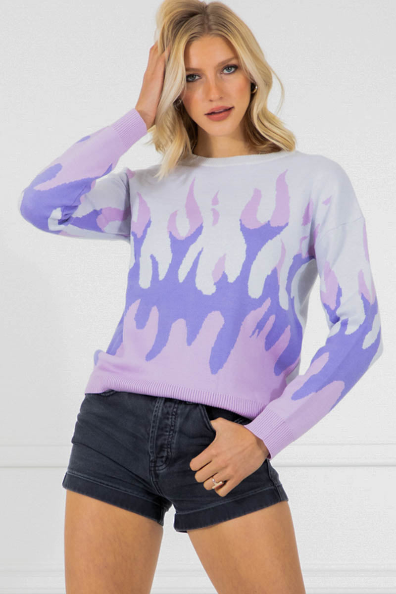 Kaylee Purple Flame Design Knit Sweater Top