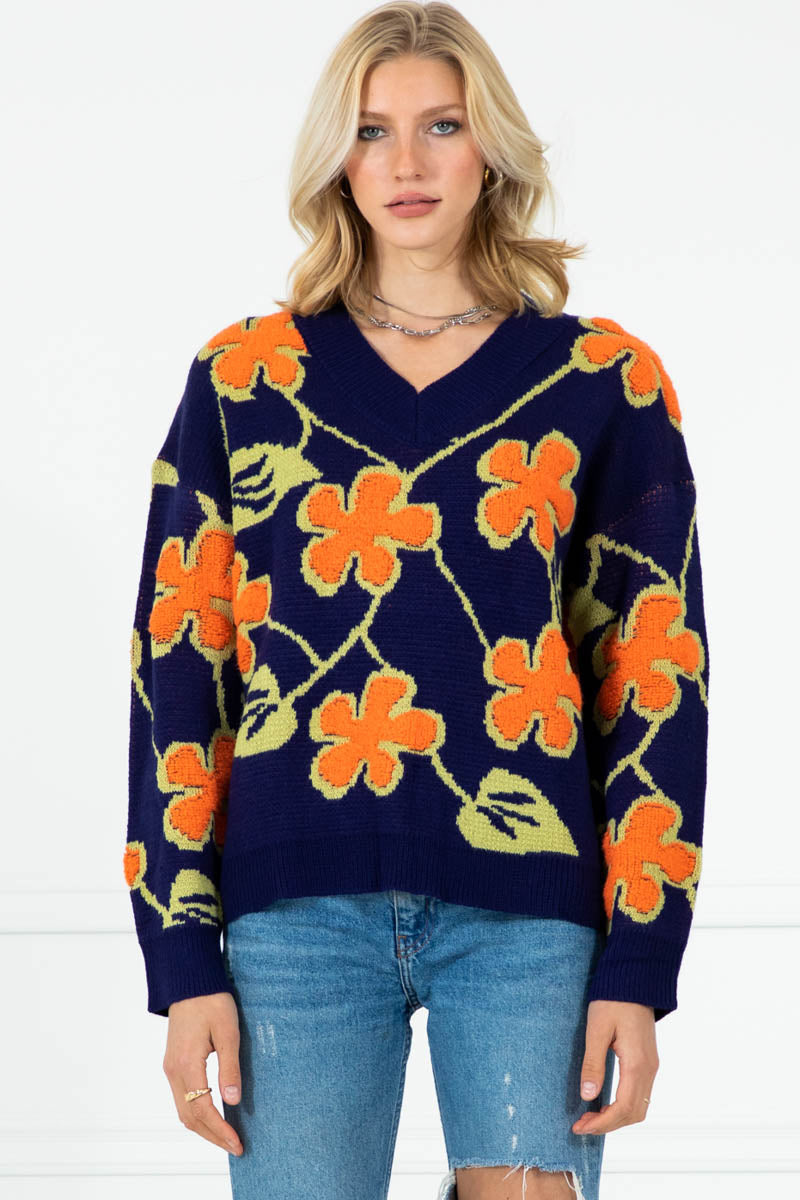 Cora Floral Textured Oversized Knit Sweater