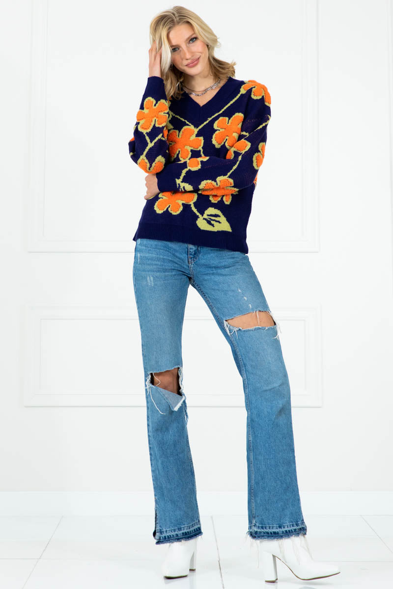 Cora Floral Textured Oversized Knit Sweater