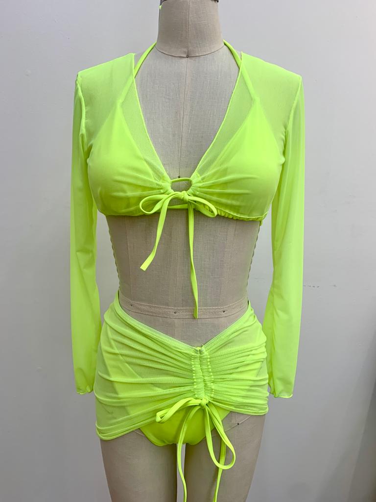 Lani Neon Green Four Piece Bikini Set