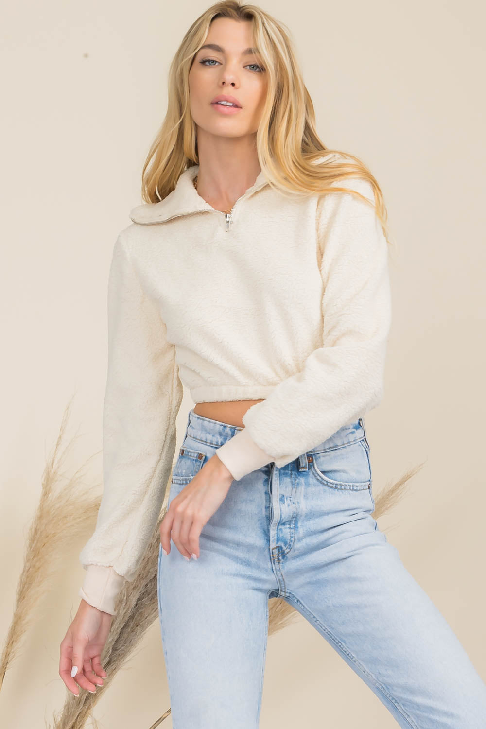 Quinn Zip Up Cropped Sherpa Pull Over