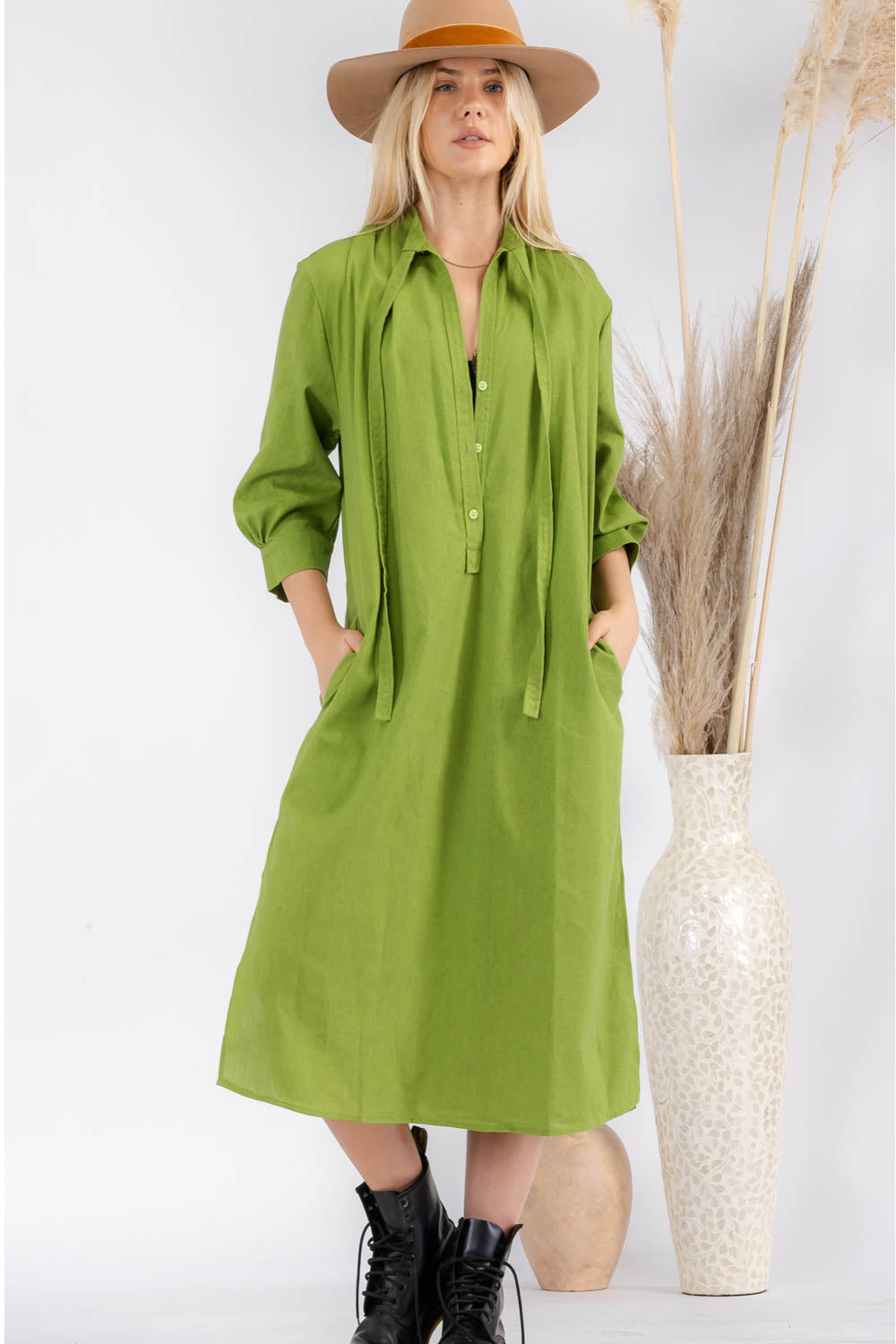 Sandy Green Linen Dress