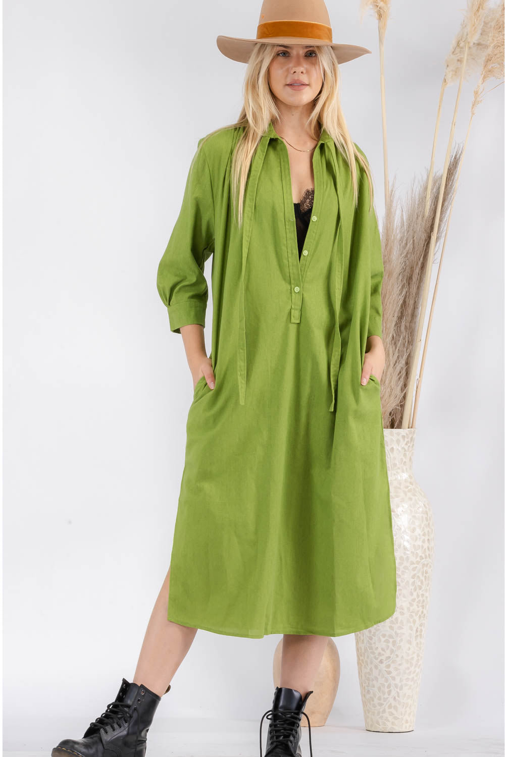 Sandy Green Linen Dress