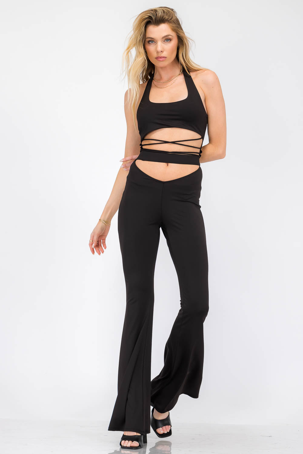 Ruby Lilac Halter Top with Dropwaist Flare Bottoms Set