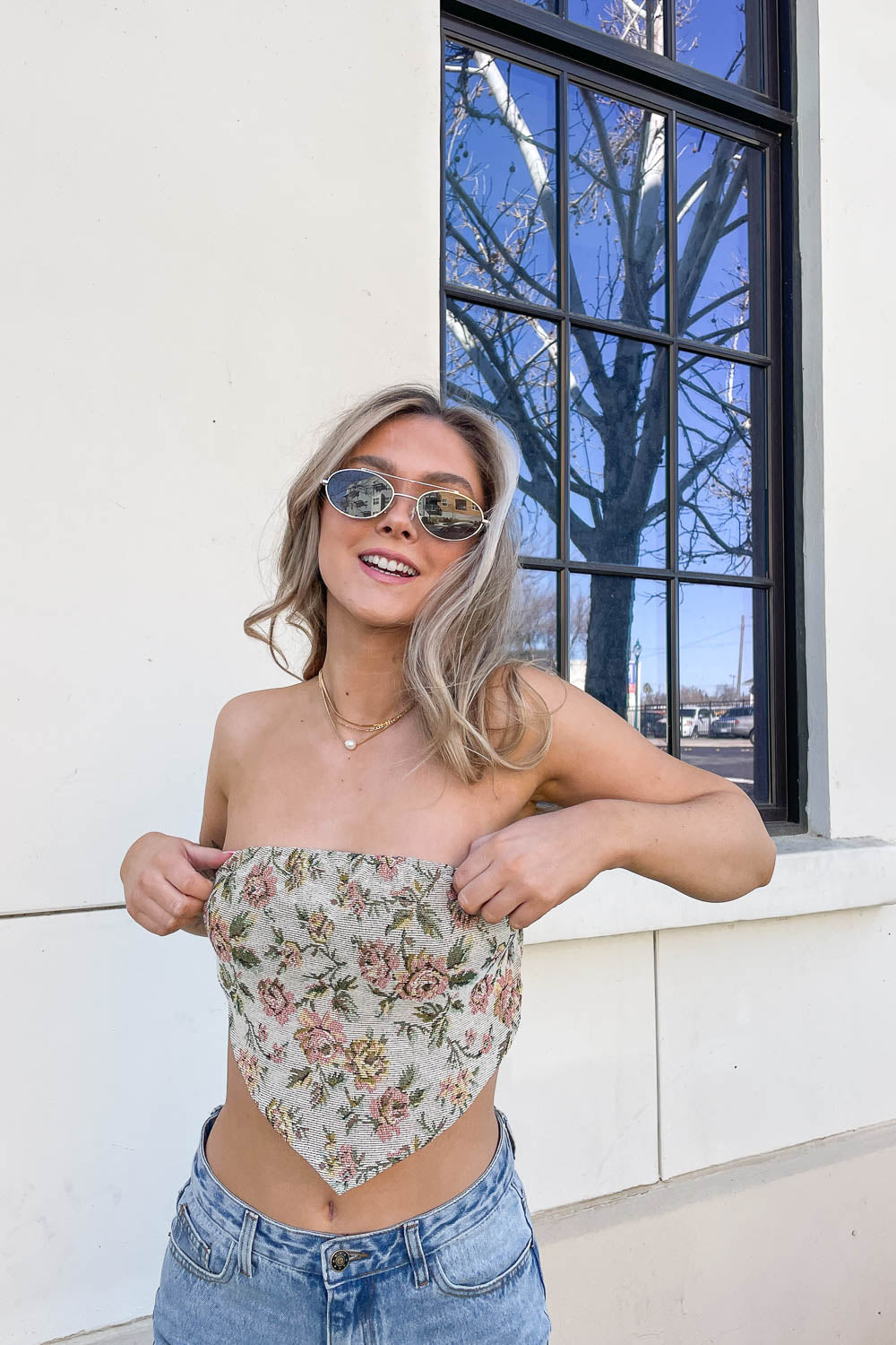 Clara Apricot Antique Jacquard Pointed Tube Top