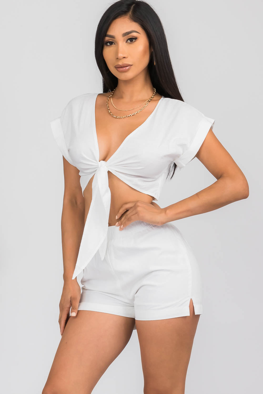 Tie Front Cropped Linen Top