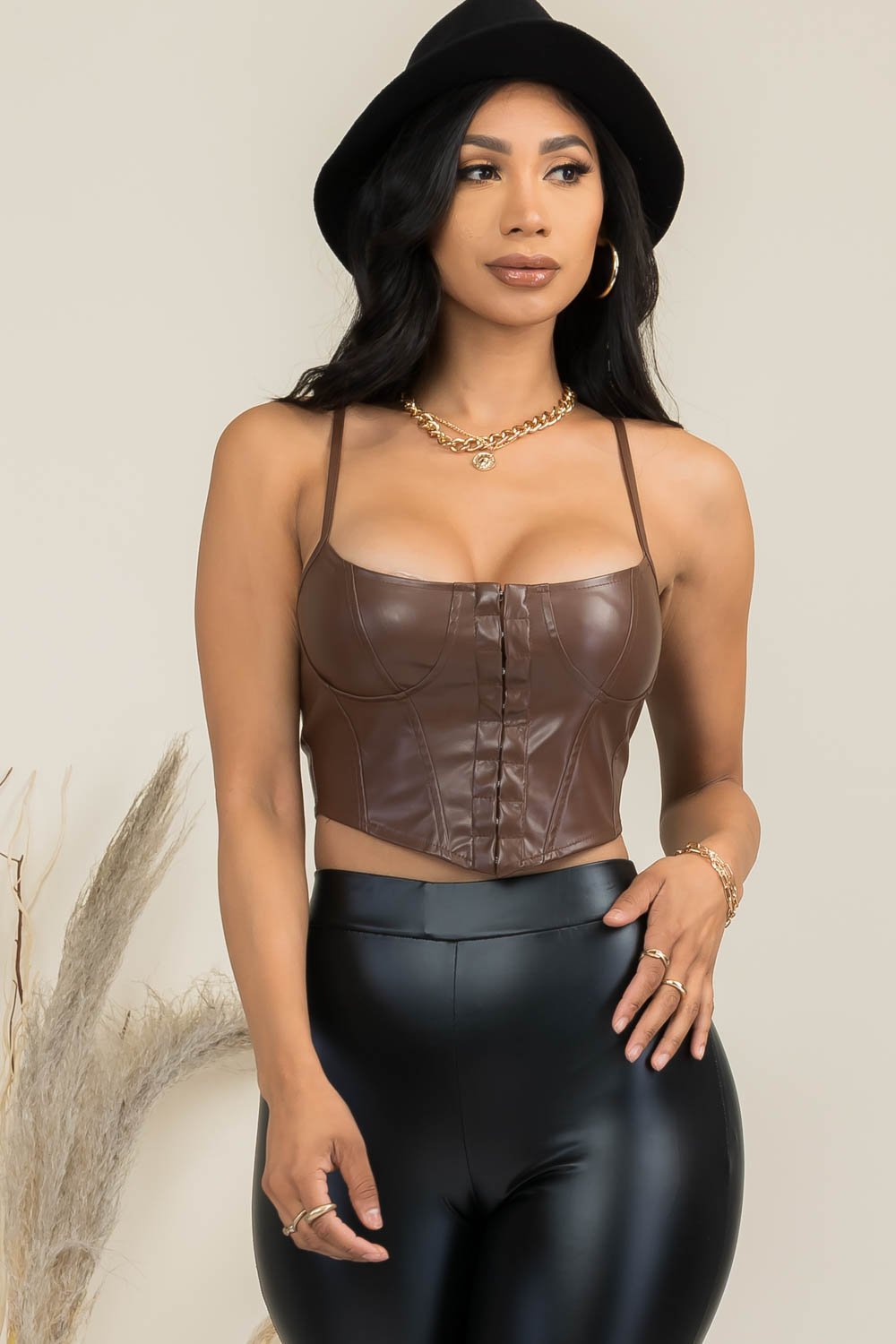 Gia Black Bustier Eye and Hook Closure Top